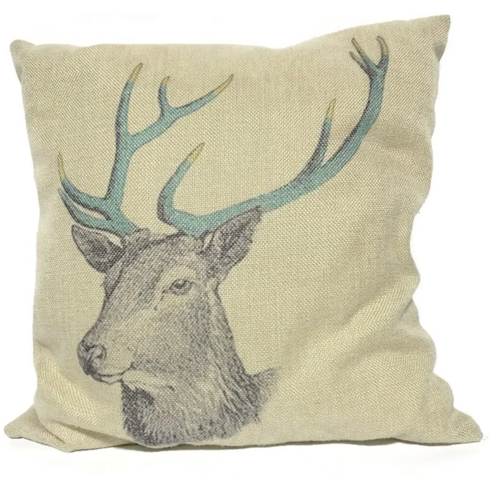 Deer Head Profile Accent Throw Pillow With 14 x 14 Inches Tan Brown
